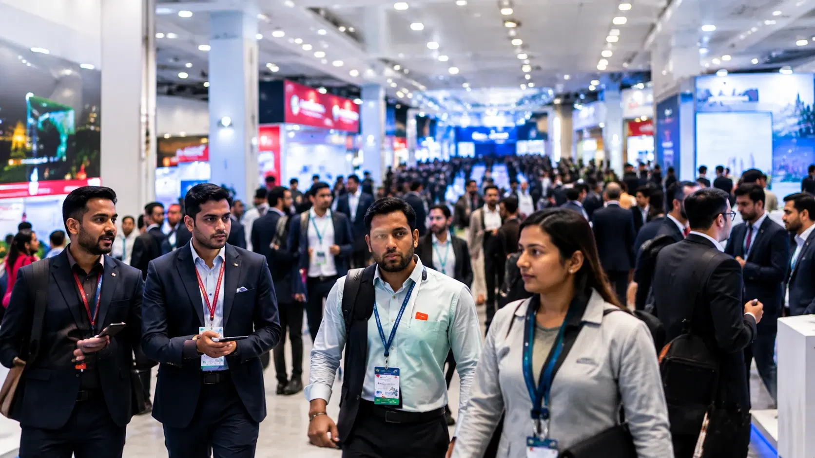 Visitors discovering services at an exhibition